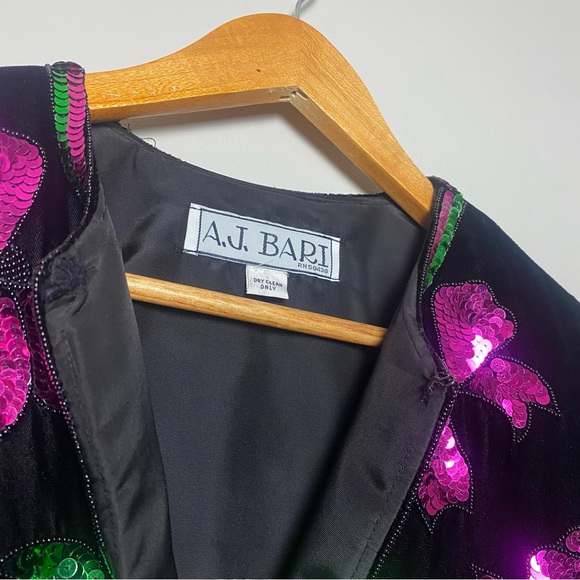 Vintage Black Velvet Sequined Beaded Bows Open Front Cropped Jacket - Picture 7 of 9